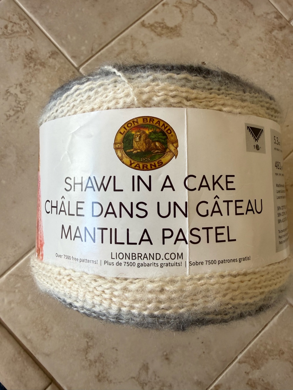 Lion Brand Shawl In A Cake Mantilla Pastel Yarn - Cream & Gray - Feng Shui Grey